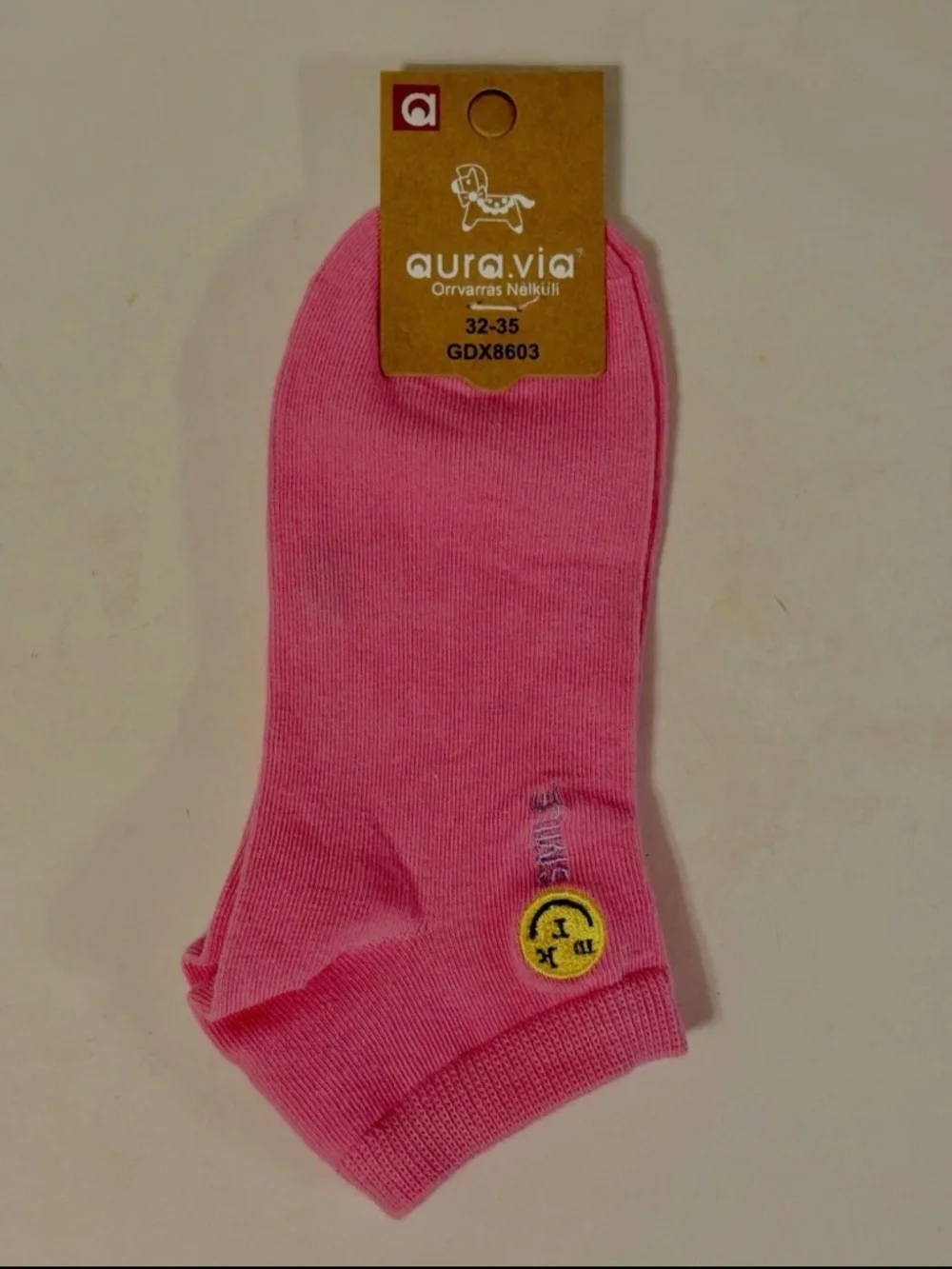 Aura-Via Pink Cotton Blend Crew Socks Smiley Face from Budapest Hungary New